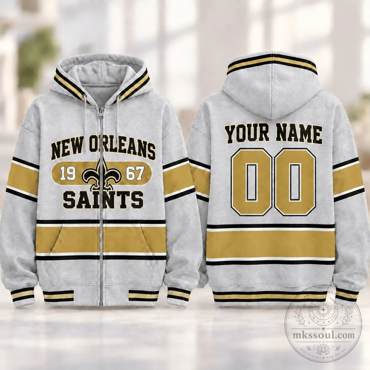 New Orleans Saints National Football League Varsity Stripe Full-Zip Hoodie