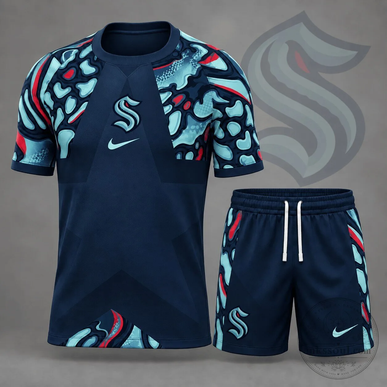 Seattle Kraken Abstract Camouflage Star Panel Short Sleeve Jersey