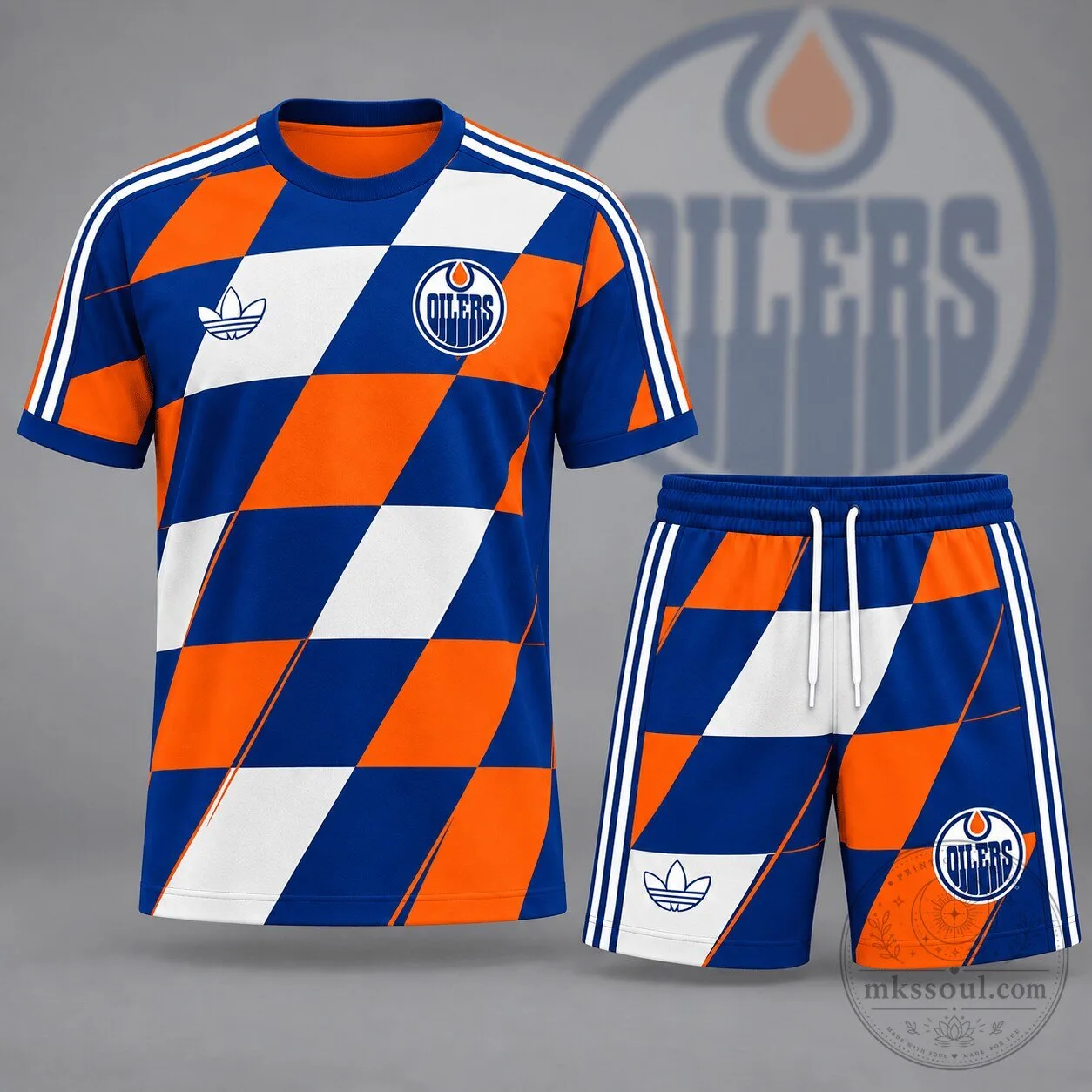 Edmonton Oilers National Hockey League Geometric Colorblock T-Shirt and Shorts Set