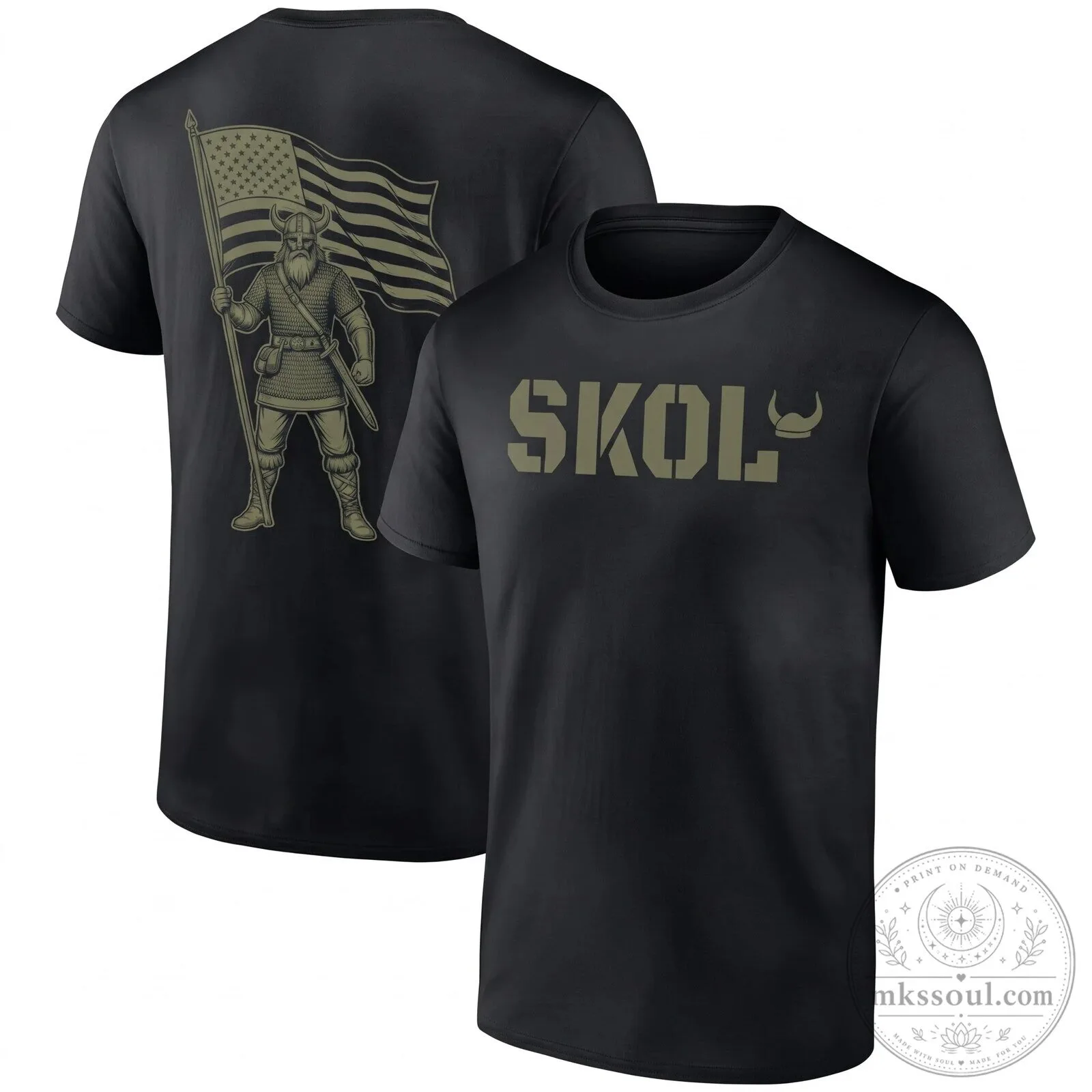 Military Green T-Shirt with Skol Salute To Service for Minnesota Vikings Fans