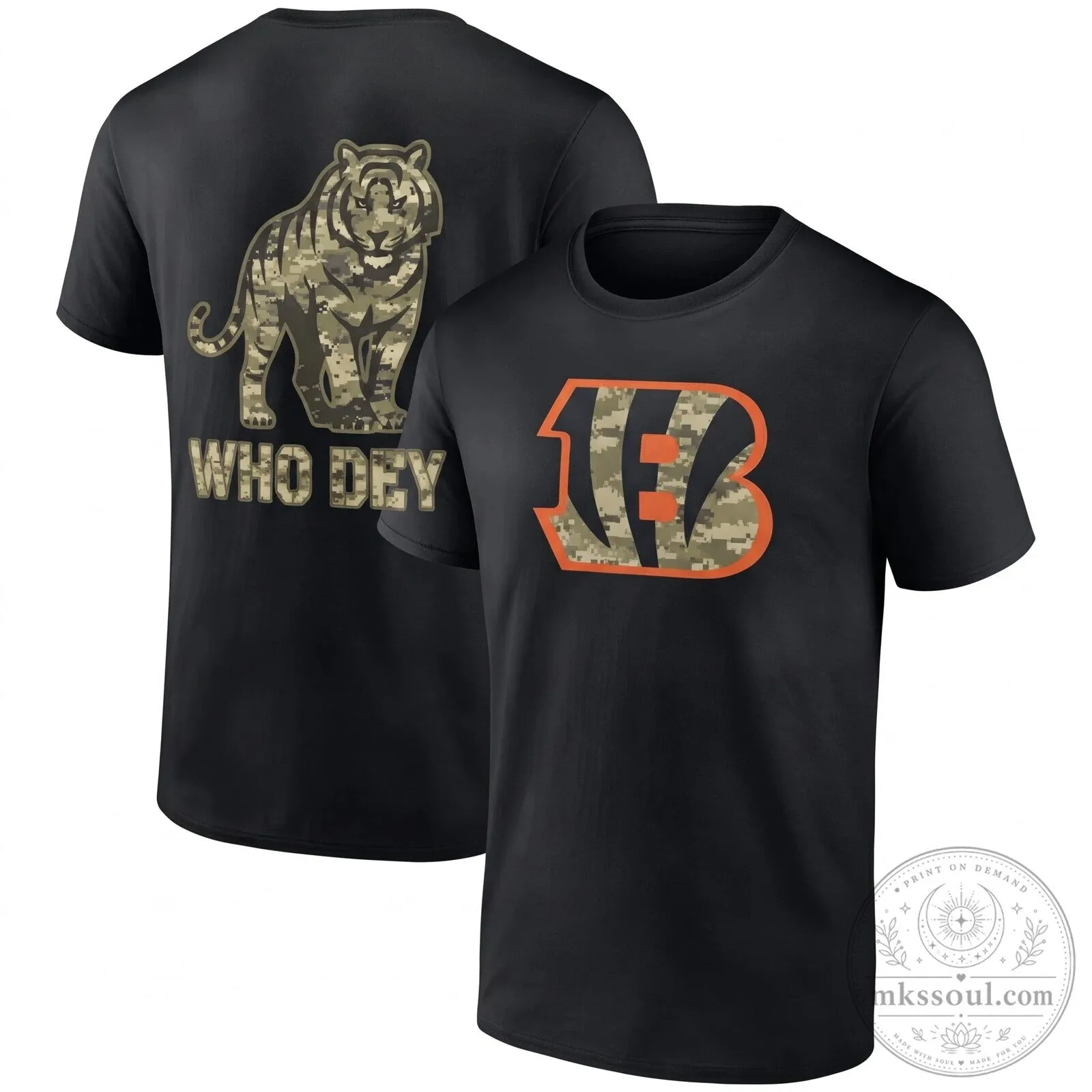 Cincinnati Bengals Who Dey Camouflage Tiger Logo Football T-Shirt