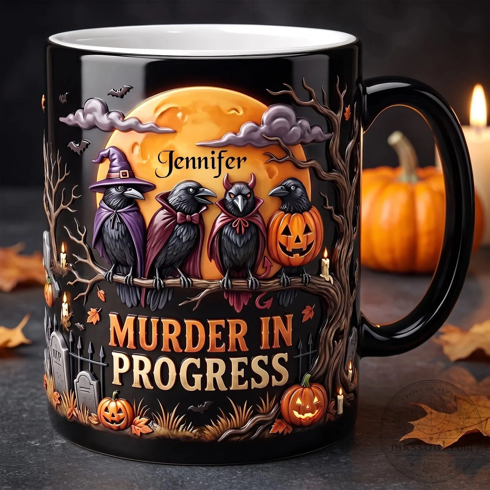 Halloween Murder In Progress Crow Gothic Personalized Coffee Mug