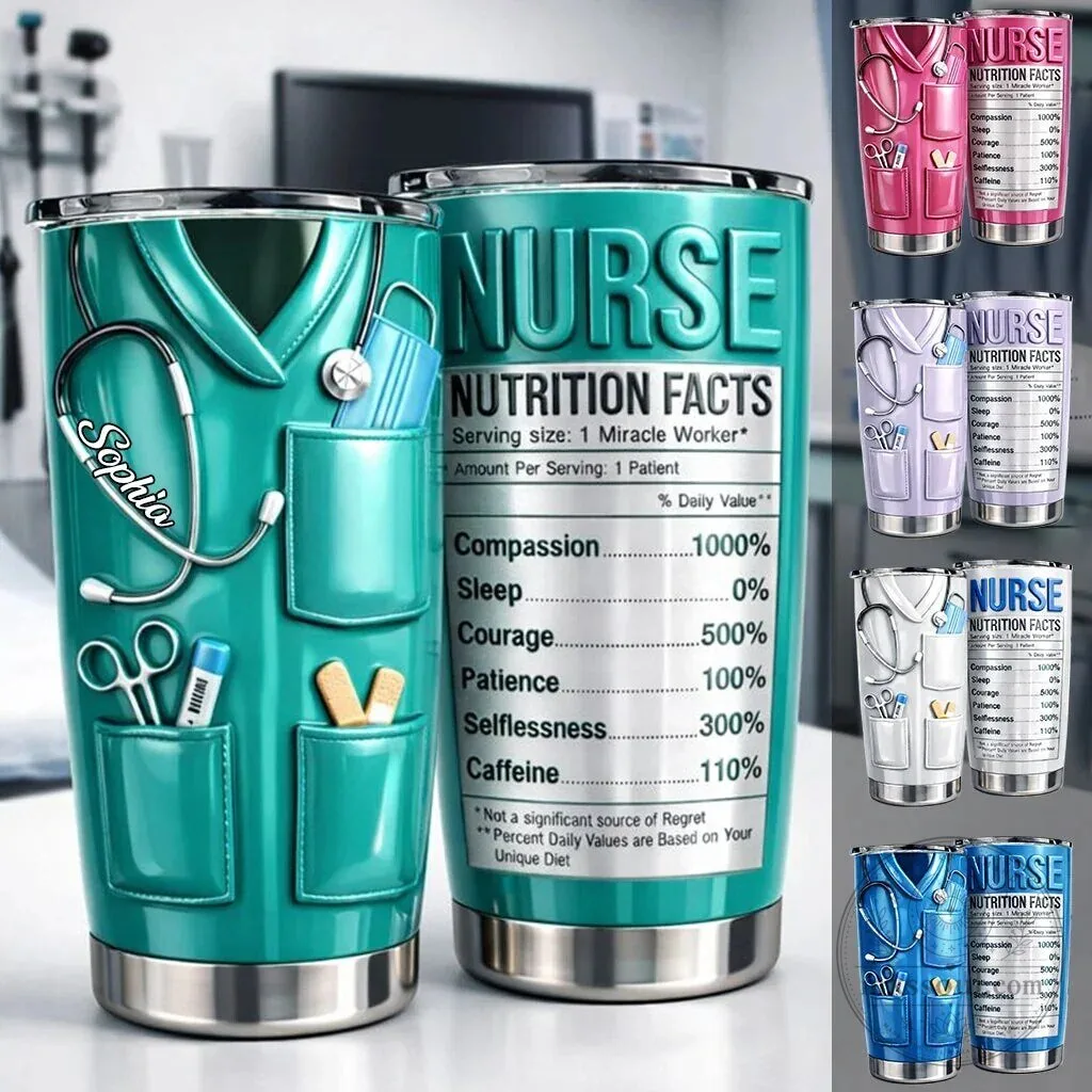 Nurse Nutrition Facts Personalized Teal Medical Scrubs Insulated Tumbler