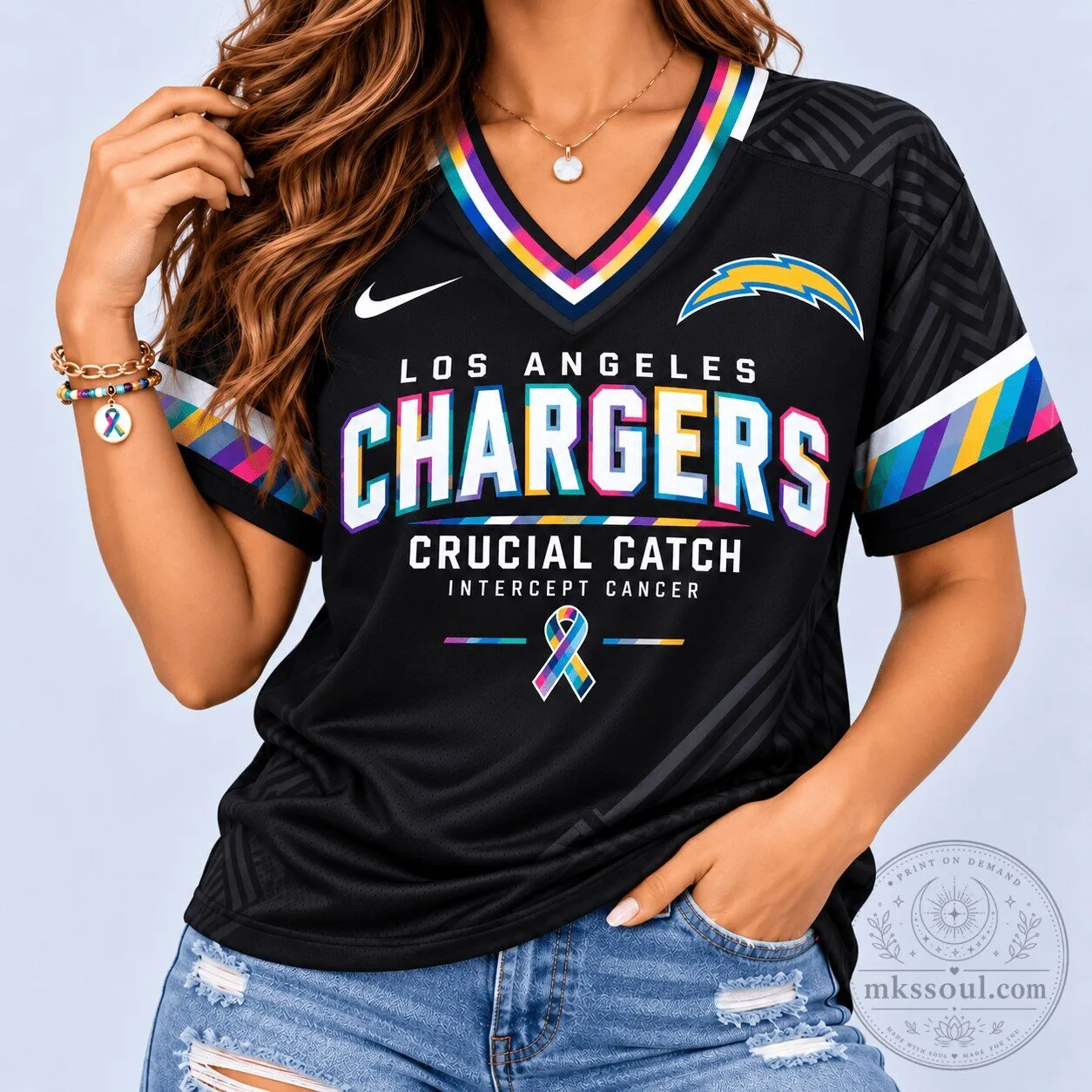 Intercept Cancer Football Jersey - Crucial Catch by Los Angeles Chargers