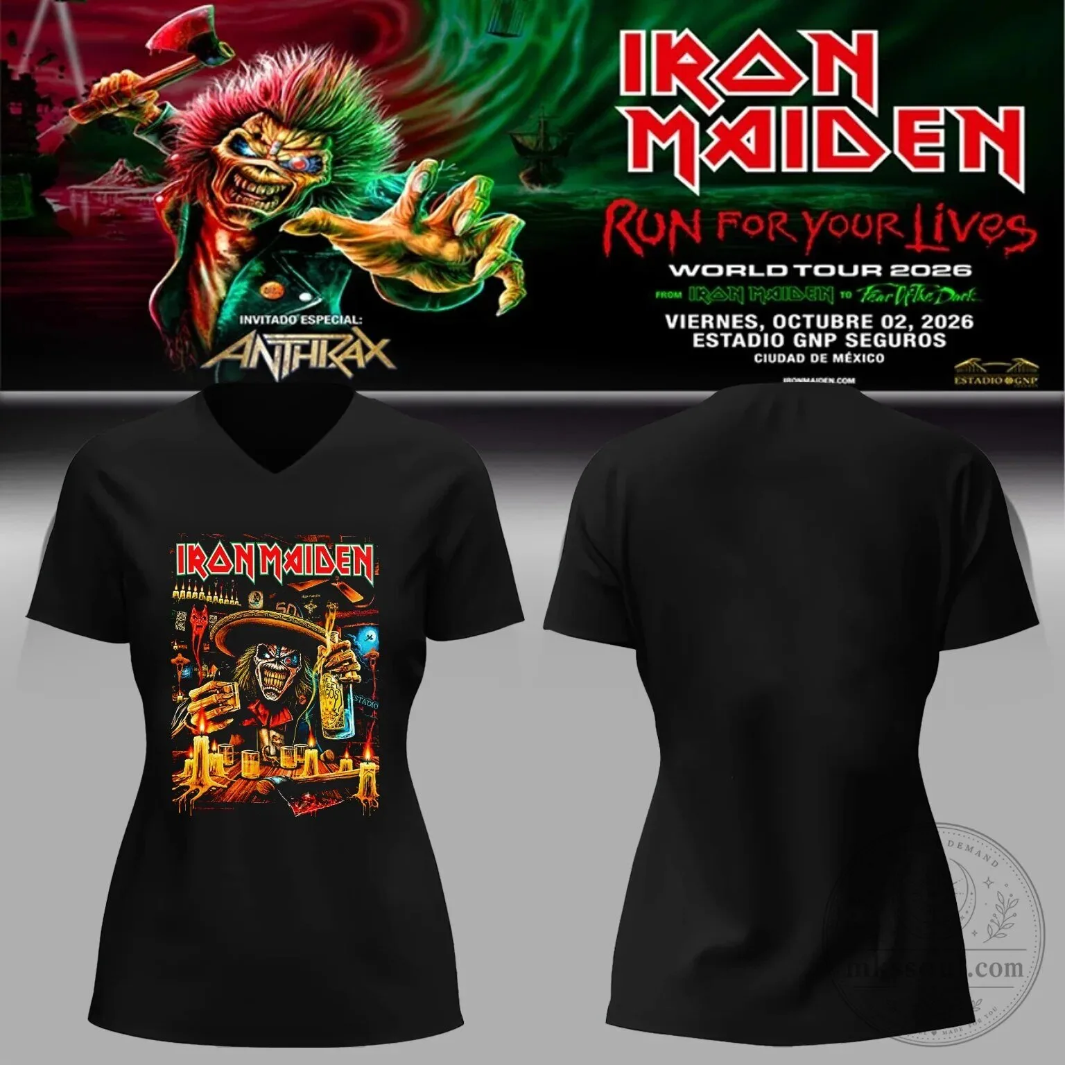Iron Maiden Mexico City 2026 World Tour Event V-Neck T-Shirt