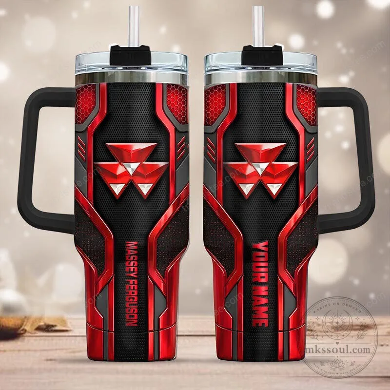 Massey Ferguson Red and Black Geometric Pattern Stainless Steel Tumbler