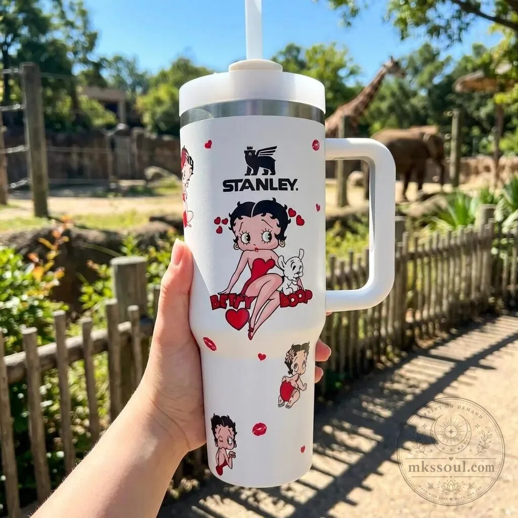 Betty Boop Stanley Tumbler with Handle, Personalized Cartoon Character Travel Mug