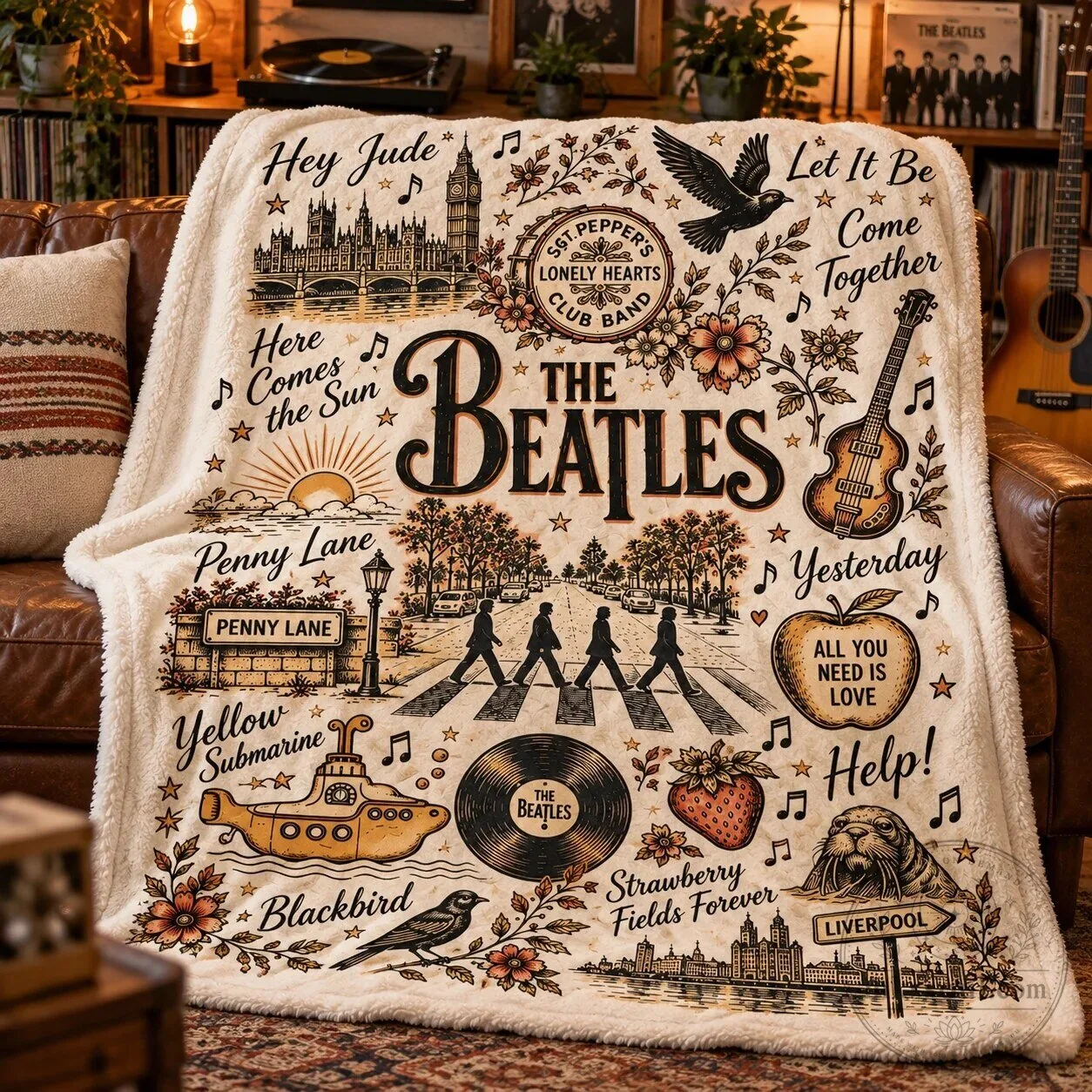 The Beatles Abbey Road Vintage Sherpa Fleece Blanket