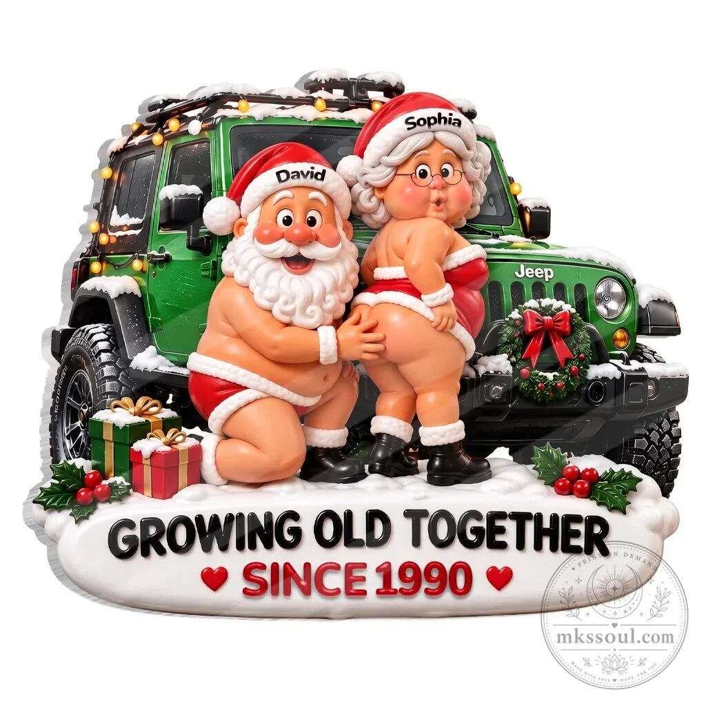 Personalized Christmas Couple Growing Old Together Jeep Acrylic Magnet