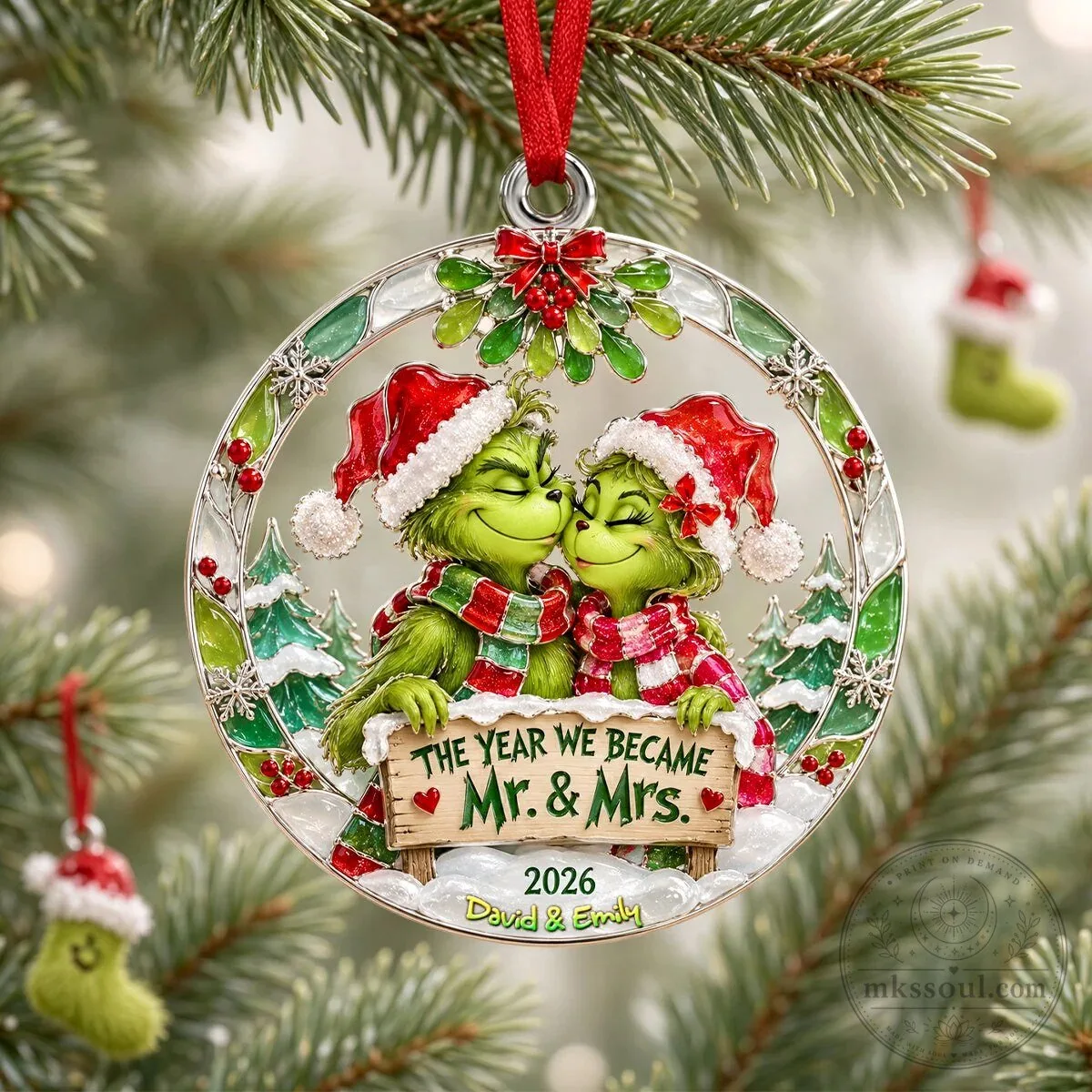 Grinch Mr and Mrs Personalized Christmas Tree Ornament