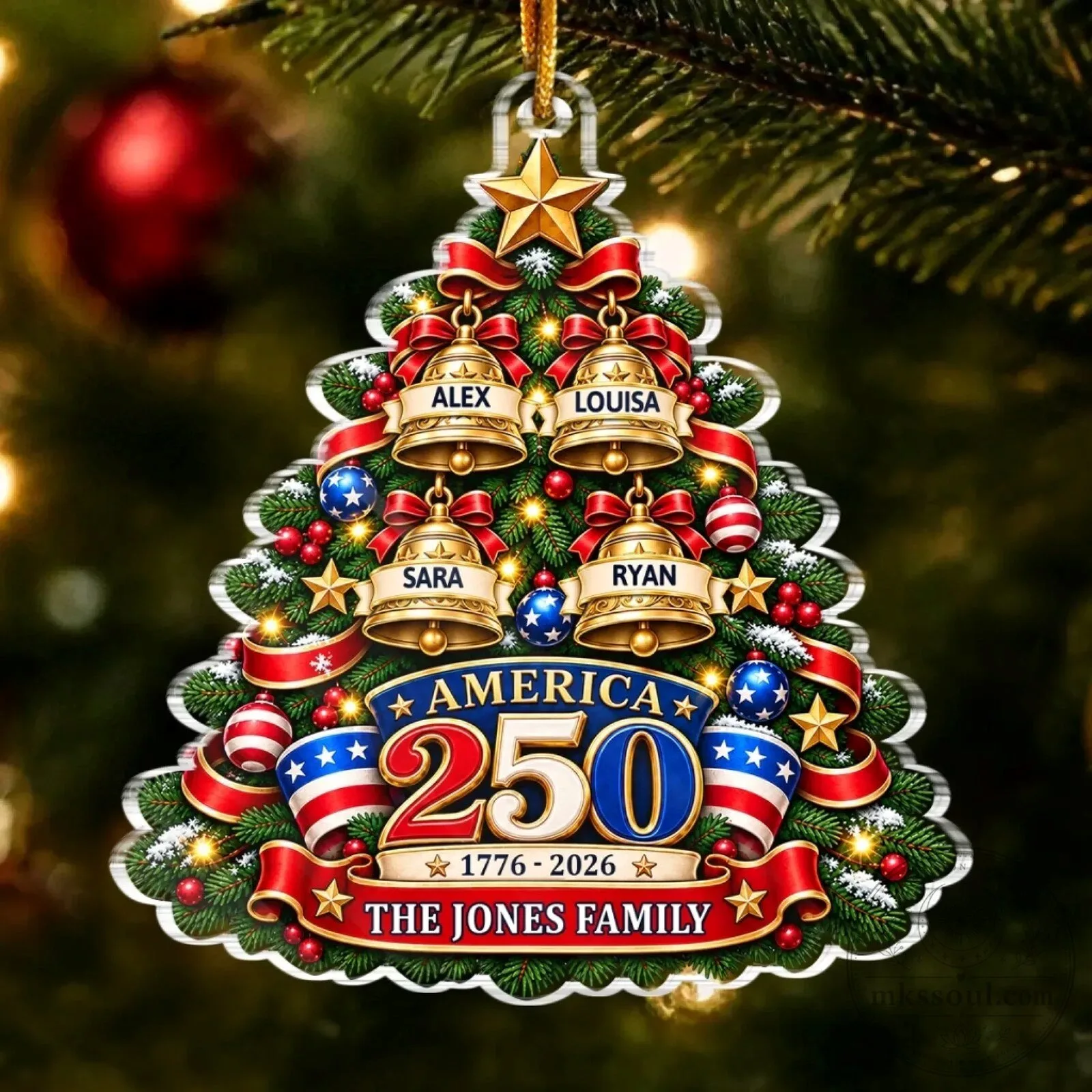Personalized America 250th Anniversary Christmas Tree Acrylic Ornament