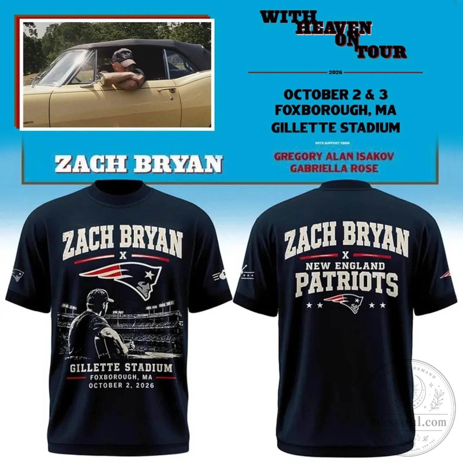 Zach Bryan New England Patriots Gillette Stadium Concert Tour Black T-Shirt