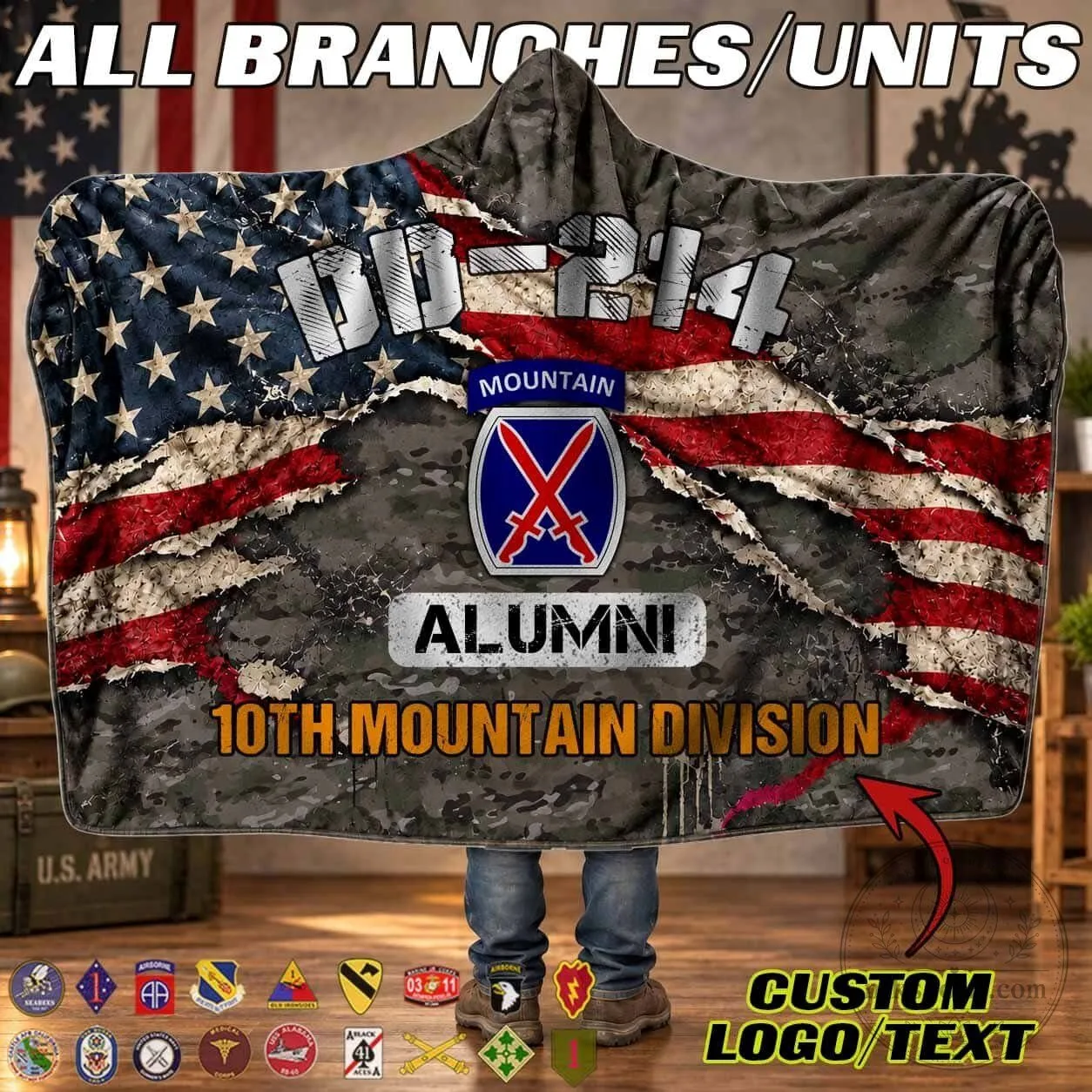 United States Army 10th Mountain Division Alumni Hooded Blanket