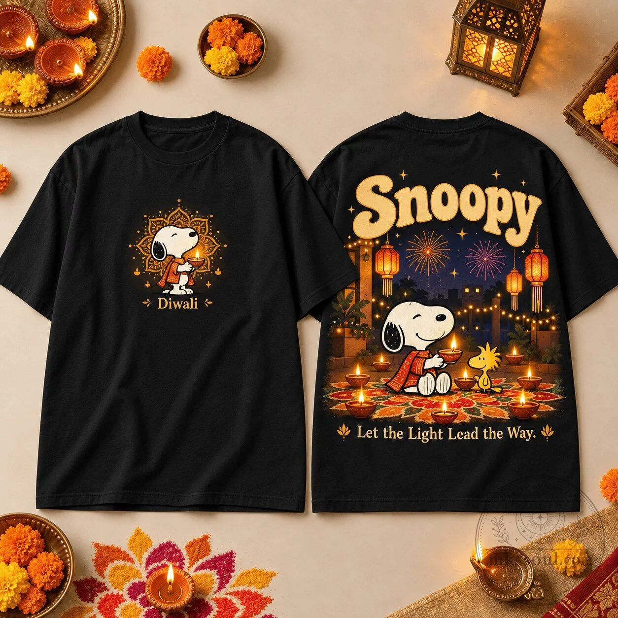 Snoopy Let the Light Lead the Way Diwali Festival Celebration T-Shirt