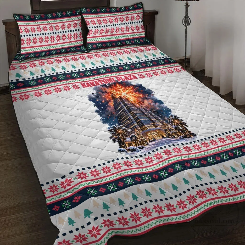 Nakatomi Plaza Christmas Explosion Quilt Bedding Set with Pillow Shams