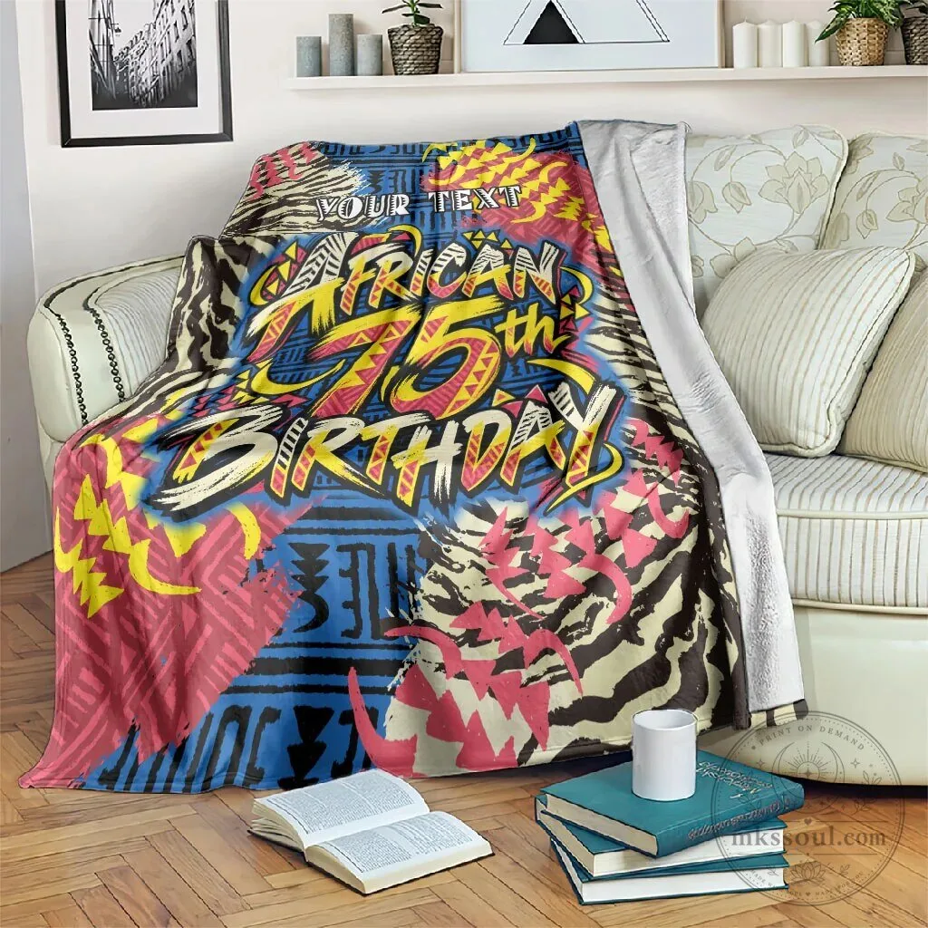 Personalized African 75th Birthday Blanket Colorful Tribal Heritage Art