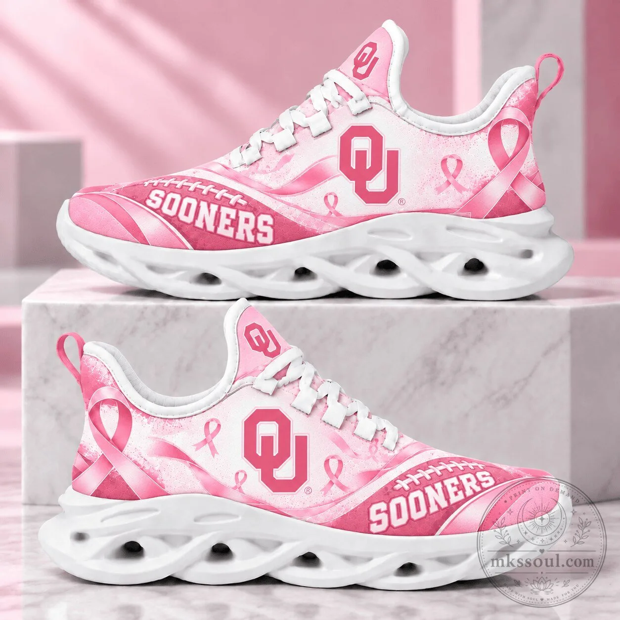 Oklahoma Sooners Breast Cancer Awareness Pink Ribbon Sneakers