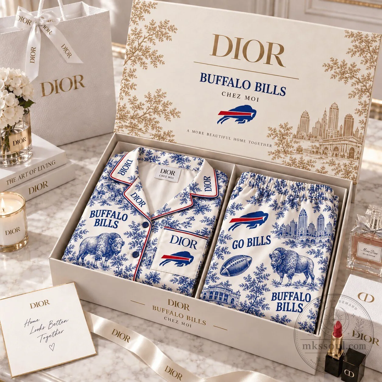 Buffalo Bills Dior Toile de Jouy Women's Satin Pajamas Set