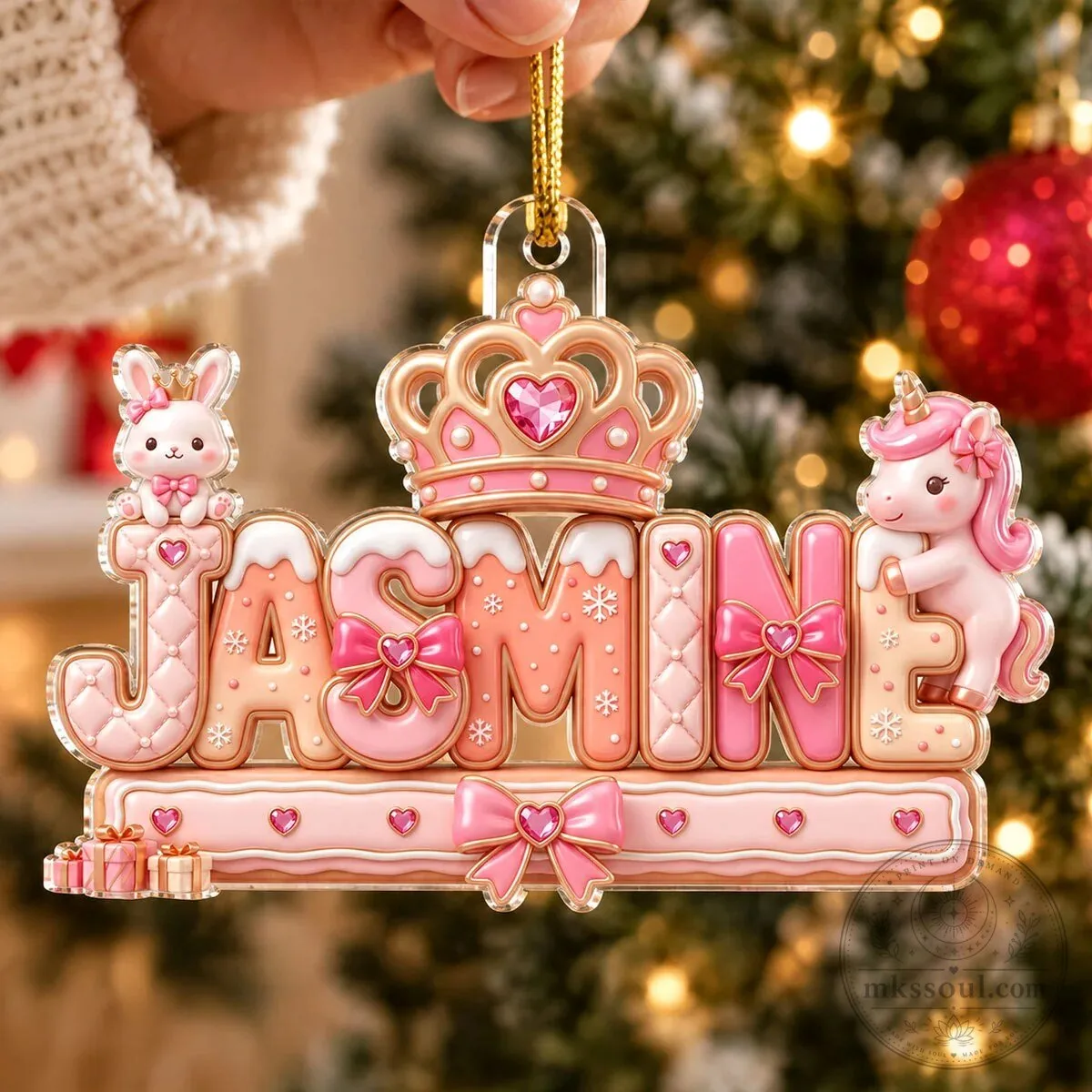 Personalized Princess Unicorn Name Christmas Tree Ornament for Girls