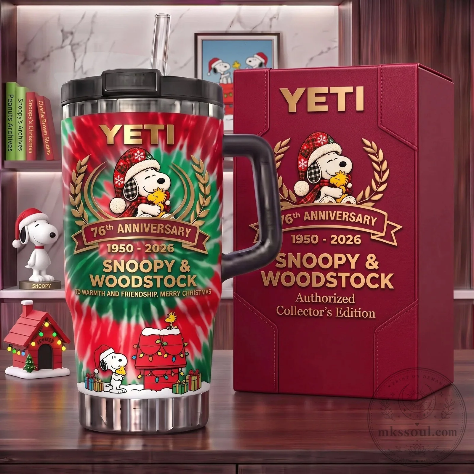 Snoopy and Woodstock 76th Anniversary Christmas Tie-Dye Handle Tumbler