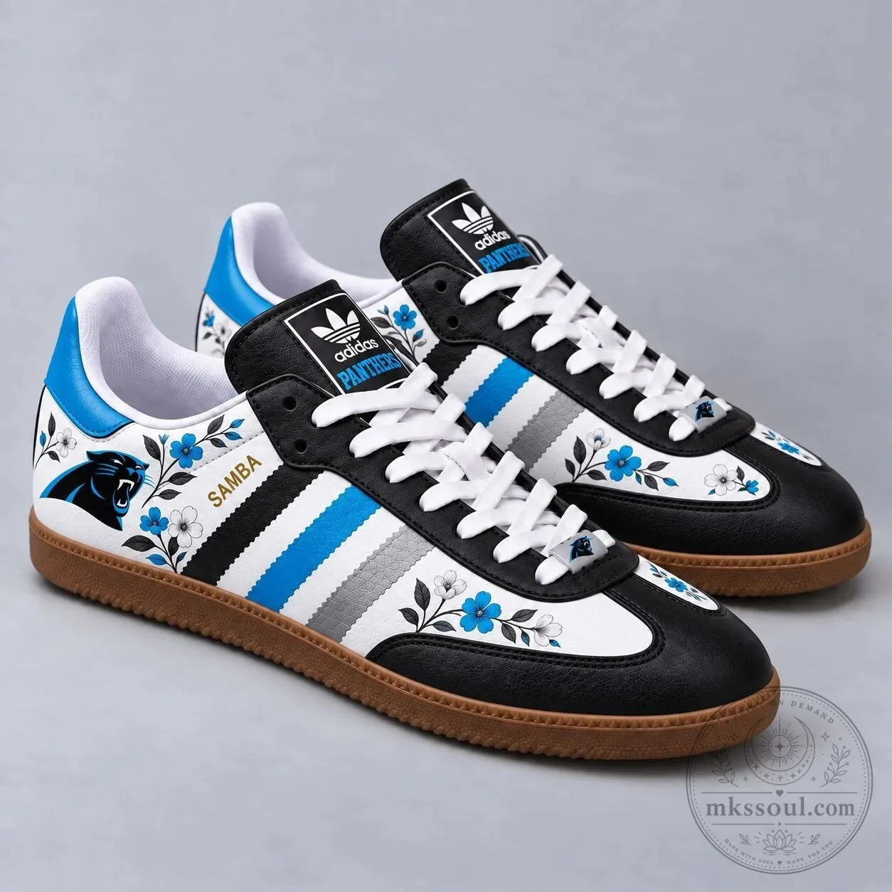 Carolina Panthers NFL Floral Samba Style Sneakers, Custom Football Team Shoes