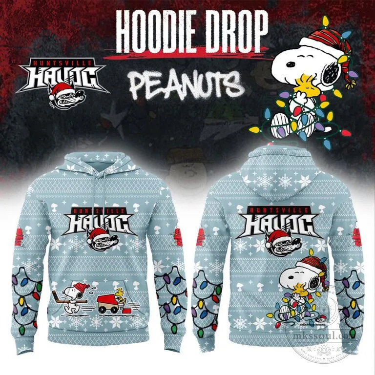 Huntsville Havoc Peanuts Christmas Snoopy and Woodstock Holiday Hoodie
