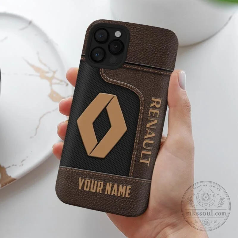 Custom Name Renault Car Logo Brown Leather Texture Phone Case 5 Custom Name Renault Car Logo Brown Leather Texture Phone Case