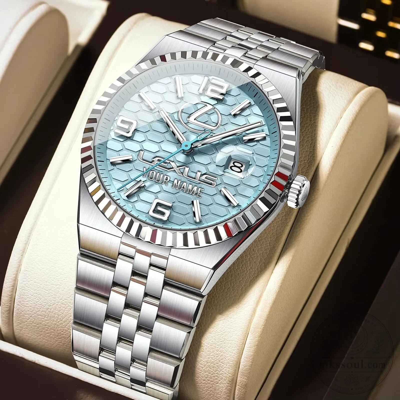 Lexus Custom Name Luxury Silver Stainless Steel Watch for Men