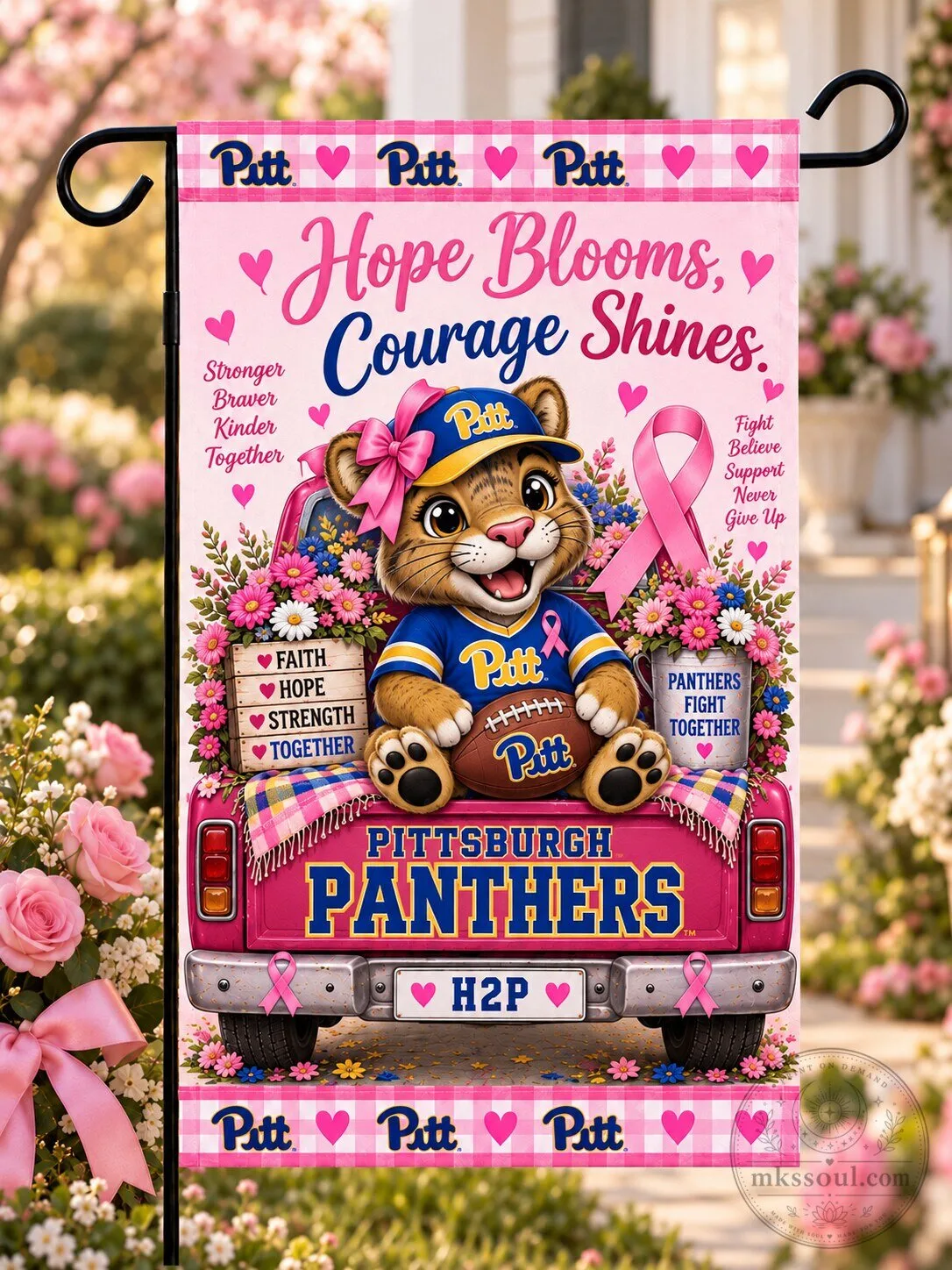 Pittsburgh Panthers Hope Blooms Courage Shines Breast Cancer Awareness Flag