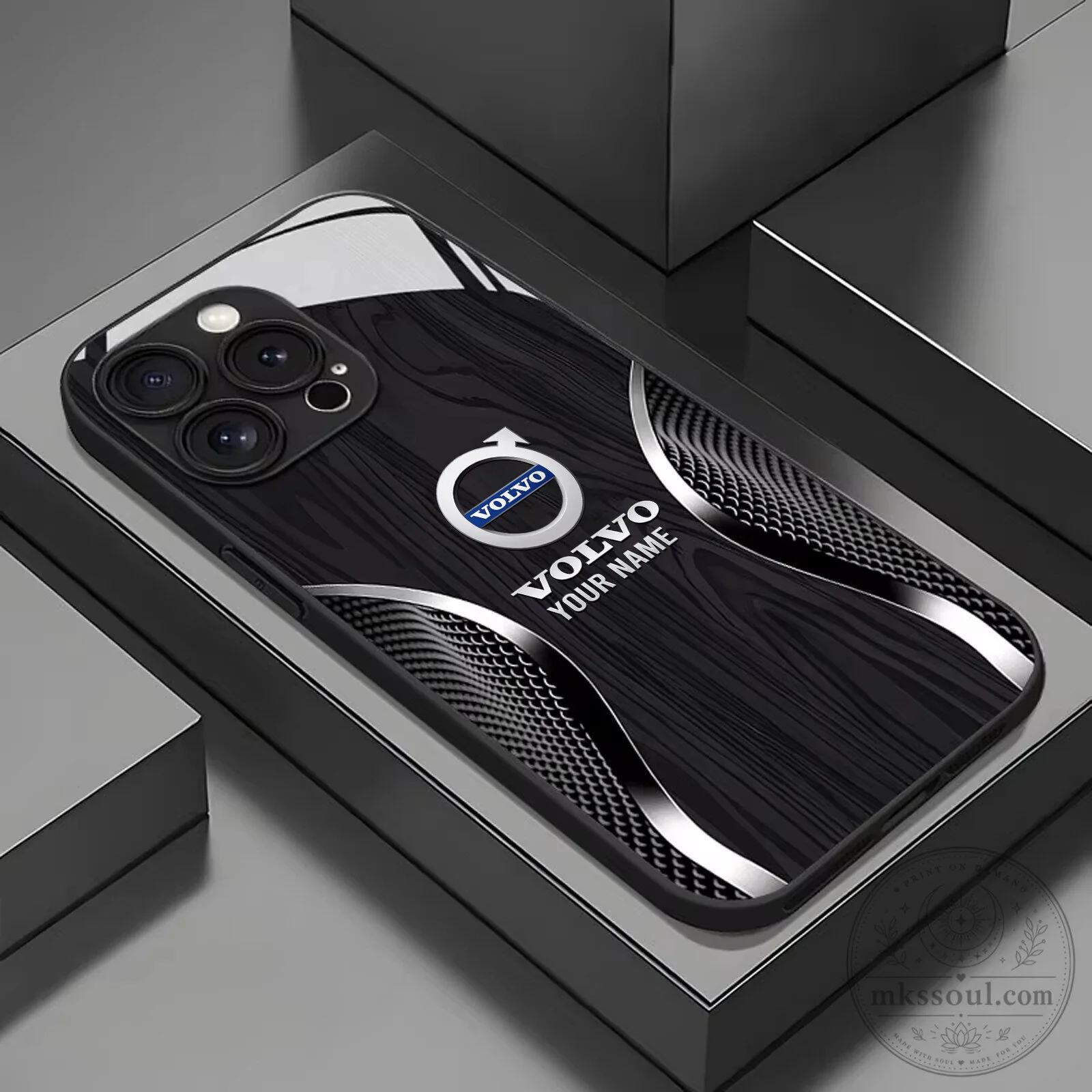 Volvo Custom Name Black Wood Grain Pattern iPhone Phone Case 11 Volvo Custom Name Black Wood Grain Pattern iPhone Phone Case