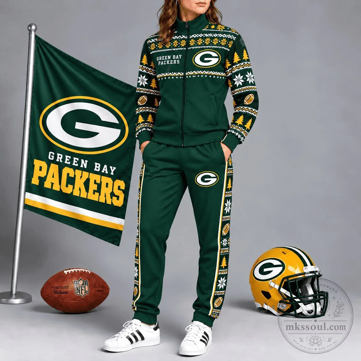 Green Bay Packers Christmas Ugly Sweater Style Tracksuit Full Zip Jacket