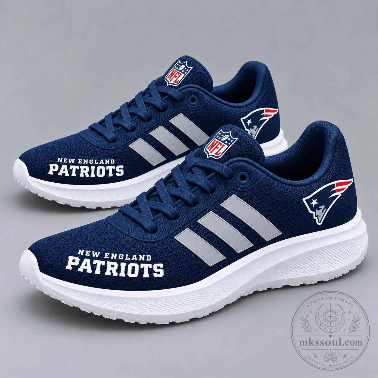 New England Patriots NFL Football Team Navy Blue Stripe Sport Sneakers Shoes