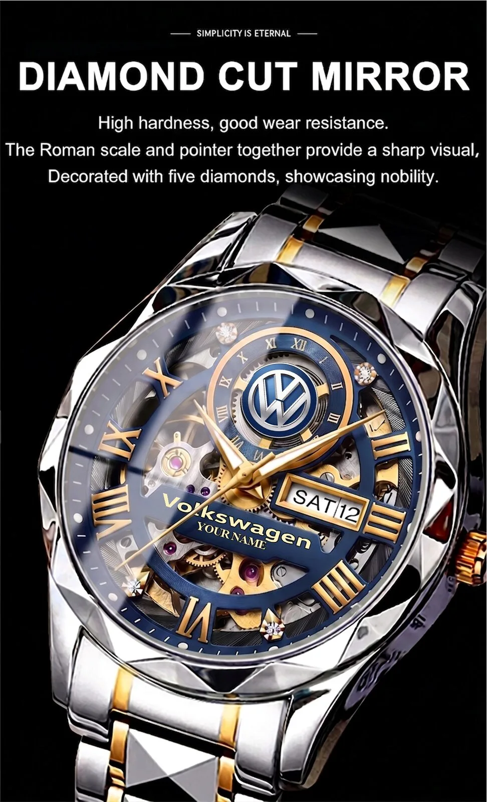 Volkswagen Custom Name Automatic Movement Watch with Stainless Steel Band 13 Volkswagen Custom Name Automatic Movement Watch with Stainless Steel Band