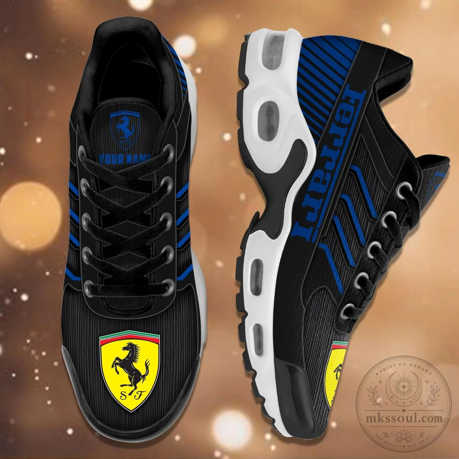 Ferrari Custom Name Black and Blue Sports Running Shoes 12 Ferrari Custom Name Black and Blue Sports Running Shoes
