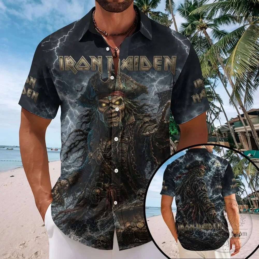 Iron Maiden The Trooper Pirate Skull Heavy Metal Band Hawaiian Shirt