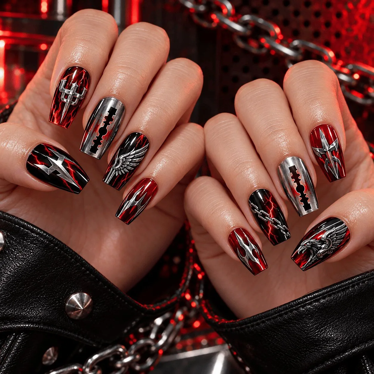 Judas Priest Chrome Fire Heavy Metal Press-On Nails Set