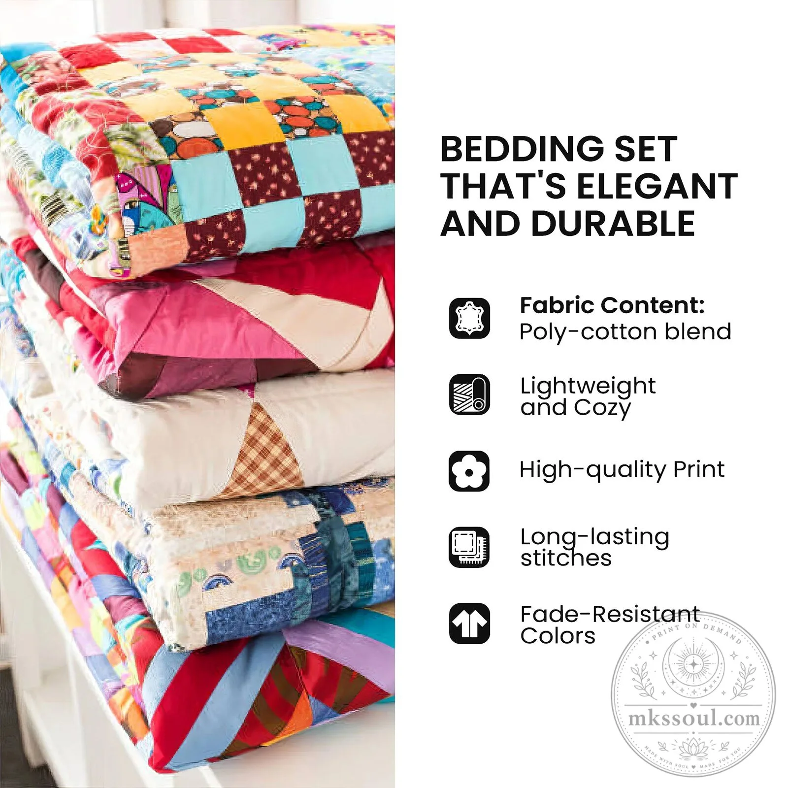 Christmas Deer Skull Patchwork Quilted Bedding Set with Santa Hat and Lights 7 Christmas Deer Skull Patchwork Quilted Bedding Set with Santa Hat and Lights