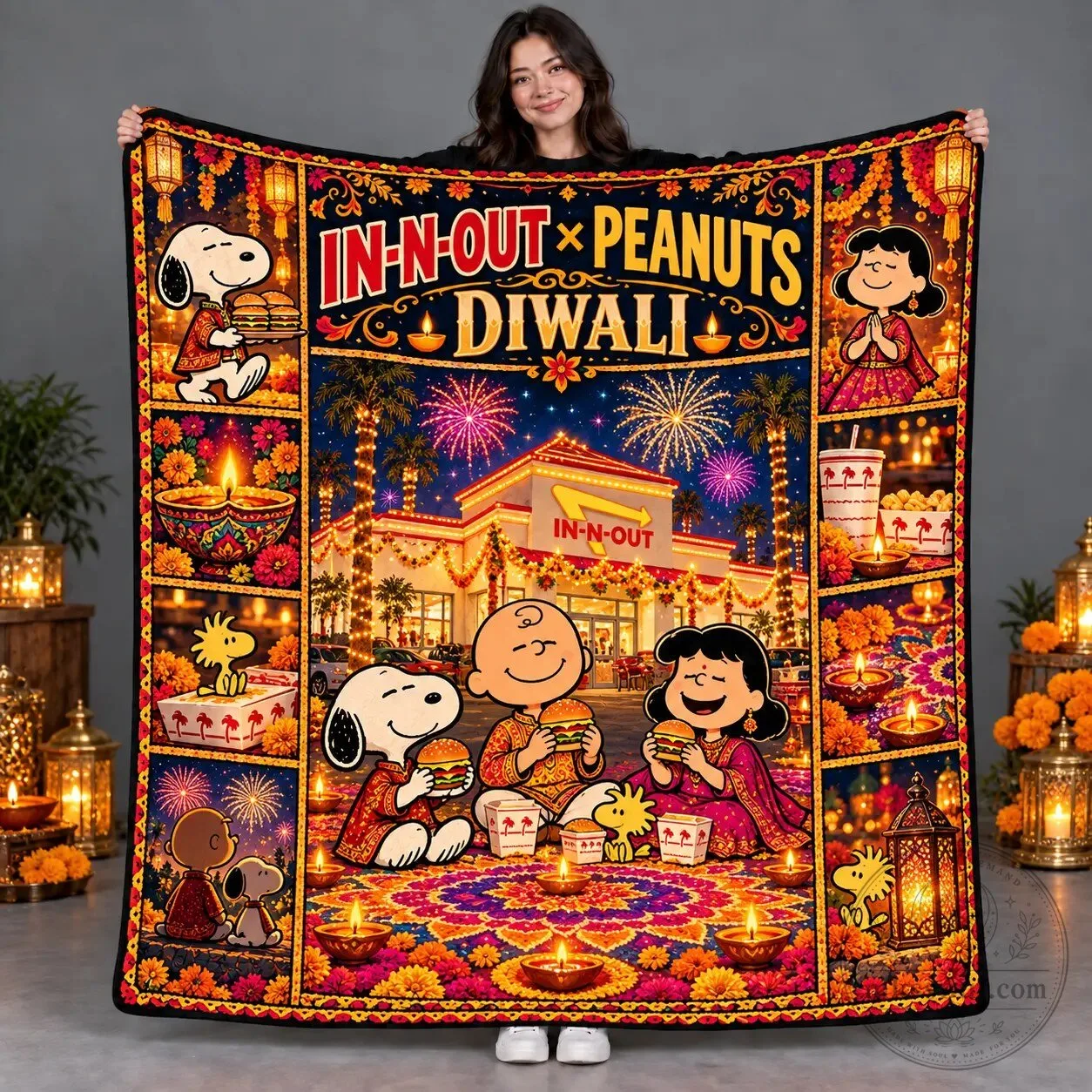 In-N-Out Peanuts Diwali Let the Light Lead the Way Fleece Blanket