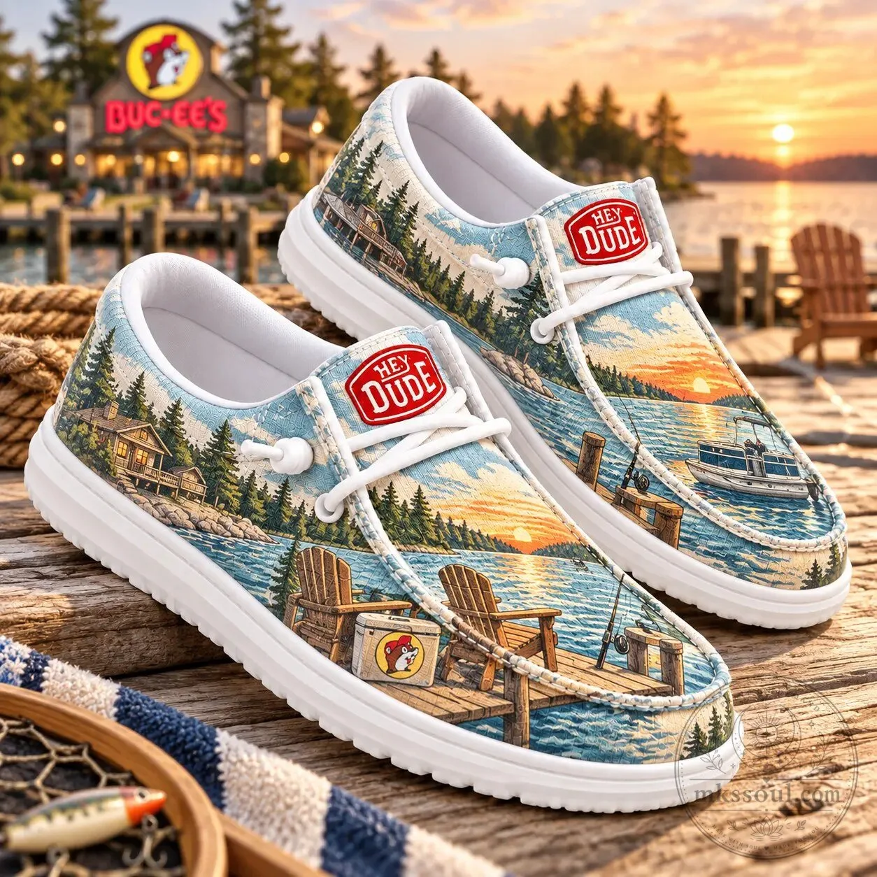 Buc-ee's Lakeside Cabin Sunset Fishing Hey Dude Style Shoes
