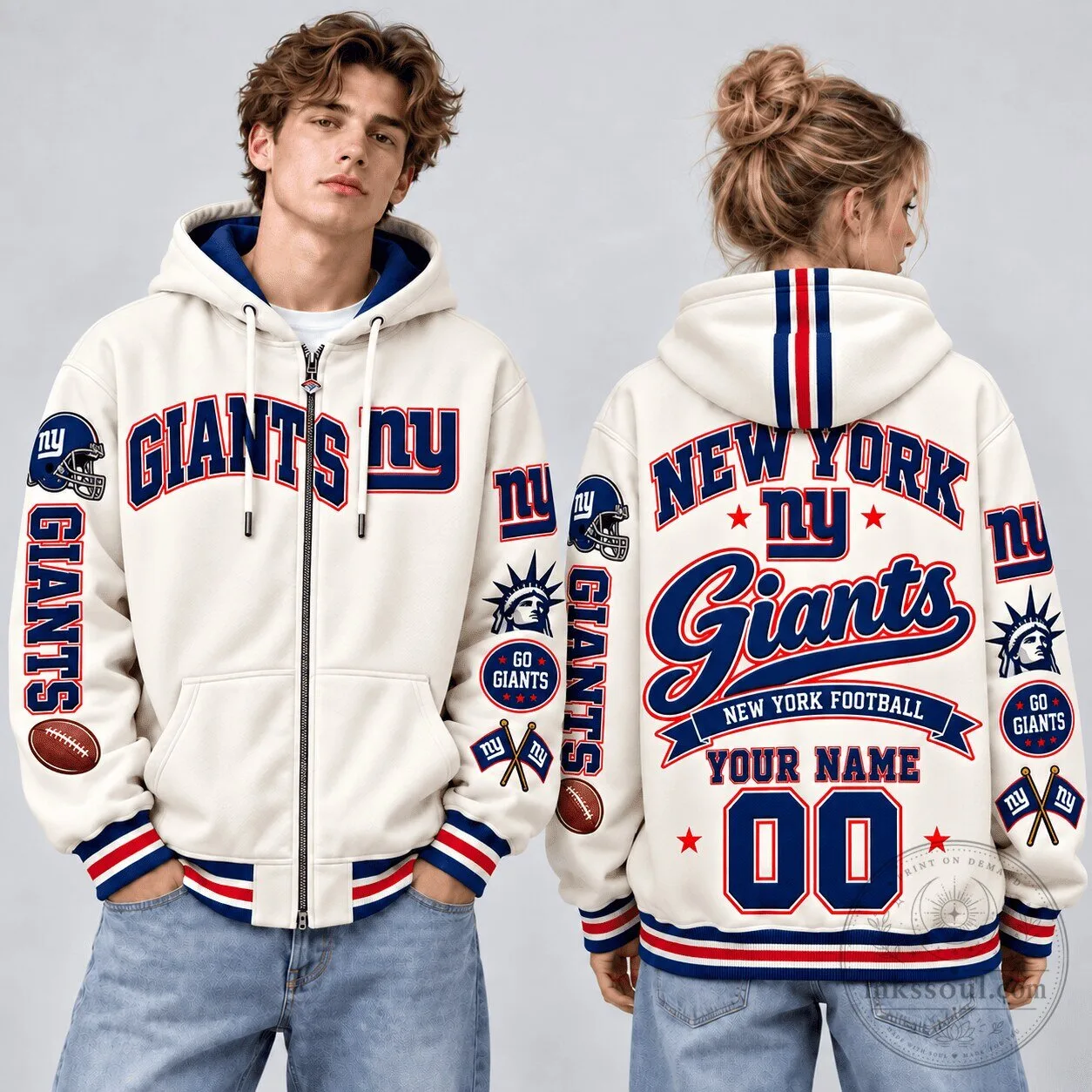 New York Giants NFL Football Personalized Full-Zip Hoodie