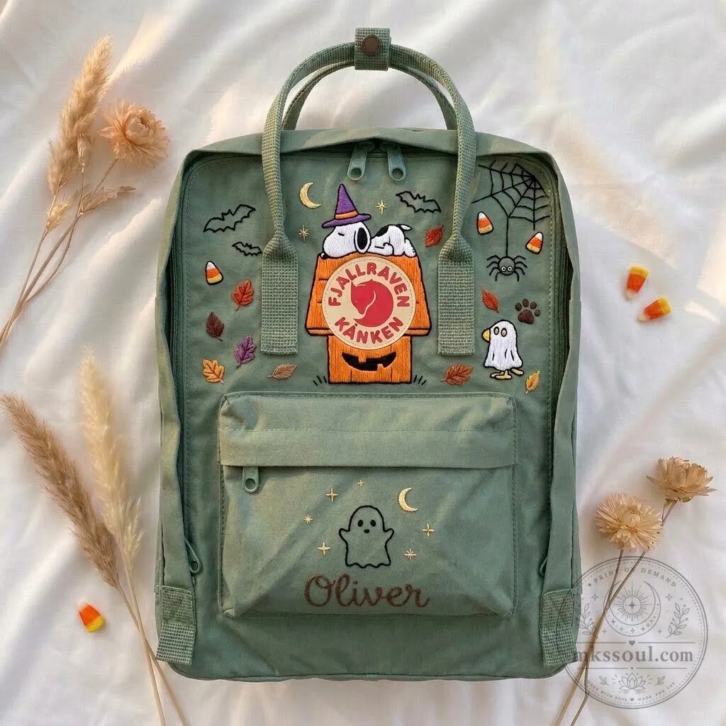Personalized Name Fjallraven Kanken Backpack with Snoopy Halloween Embroidery