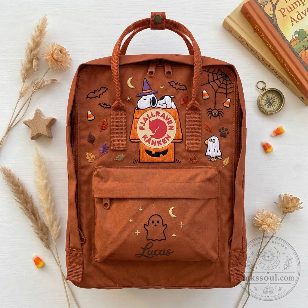 Personalized Name Fjallraven Kanken Backpack with Snoopy Halloween Embroidery 8 Personalized Name Fjallraven Kanken Backpack with Snoopy Halloween Embroidery