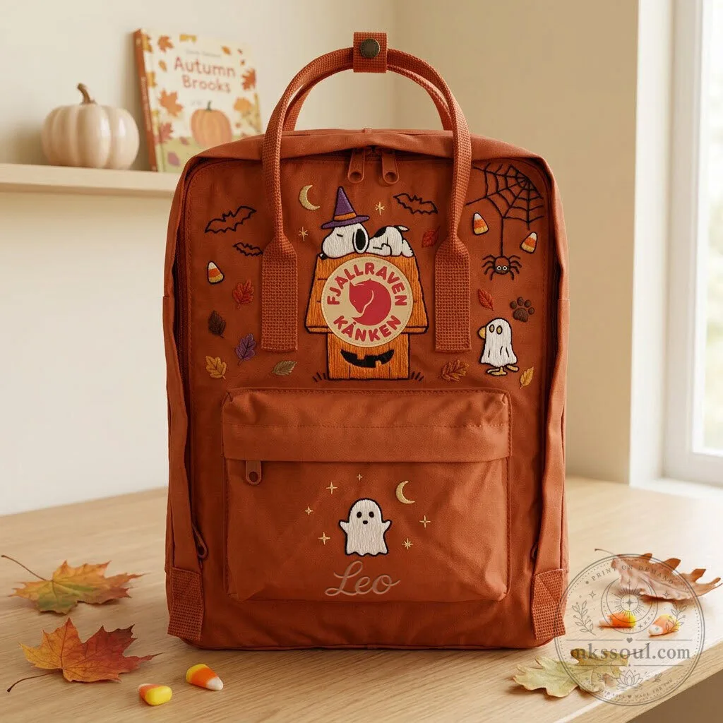 Personalized Name Fjallraven Kanken Backpack with Snoopy Halloween Embroidery 9 Personalized Name Fjallraven Kanken Backpack with Snoopy Halloween Embroidery