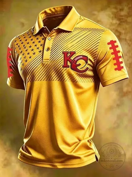 Kansas City Chiefs American Football Team Gold Polo Shirt