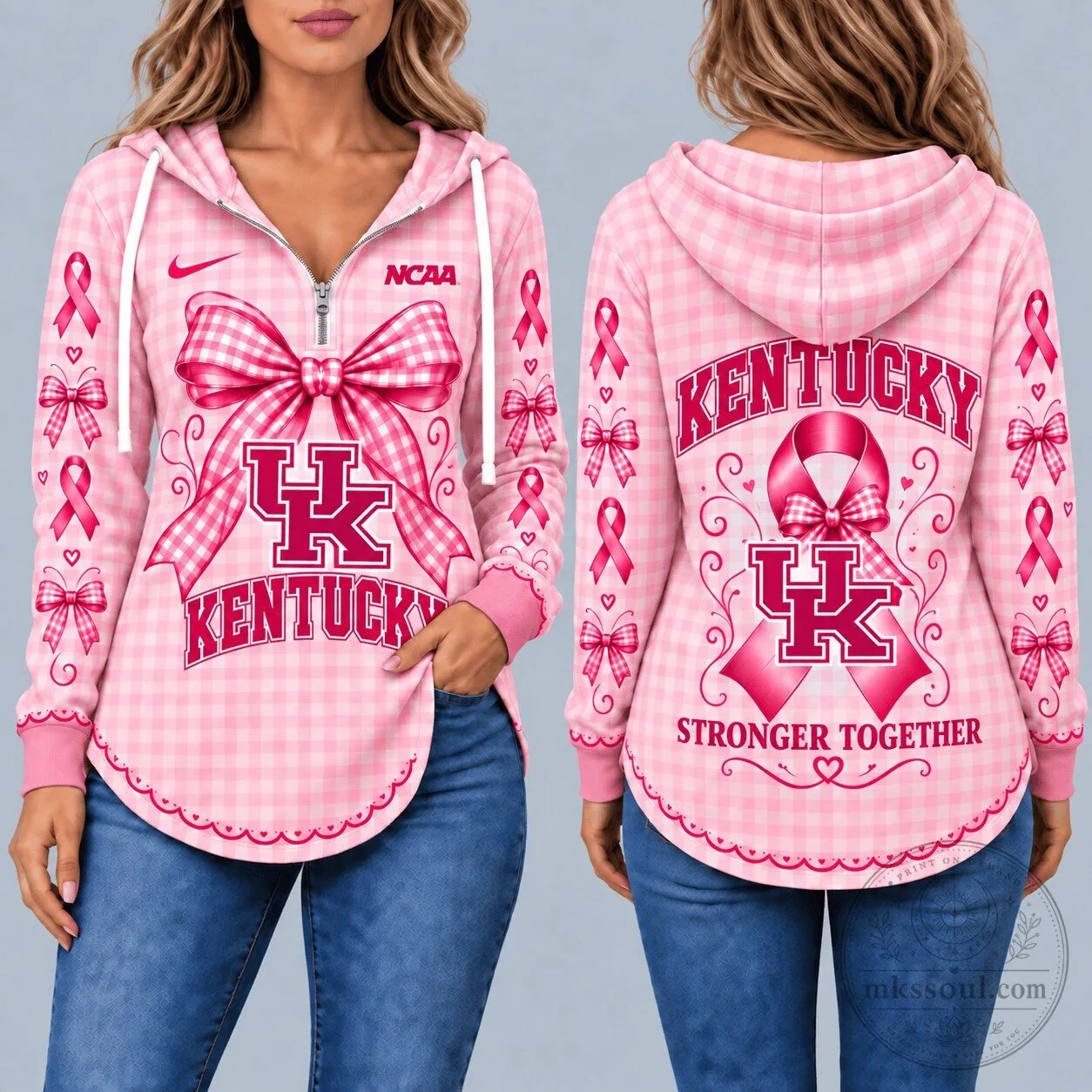 Kentucky Wildcats Breast Cancer Awareness Pink Gingham Hoodie
