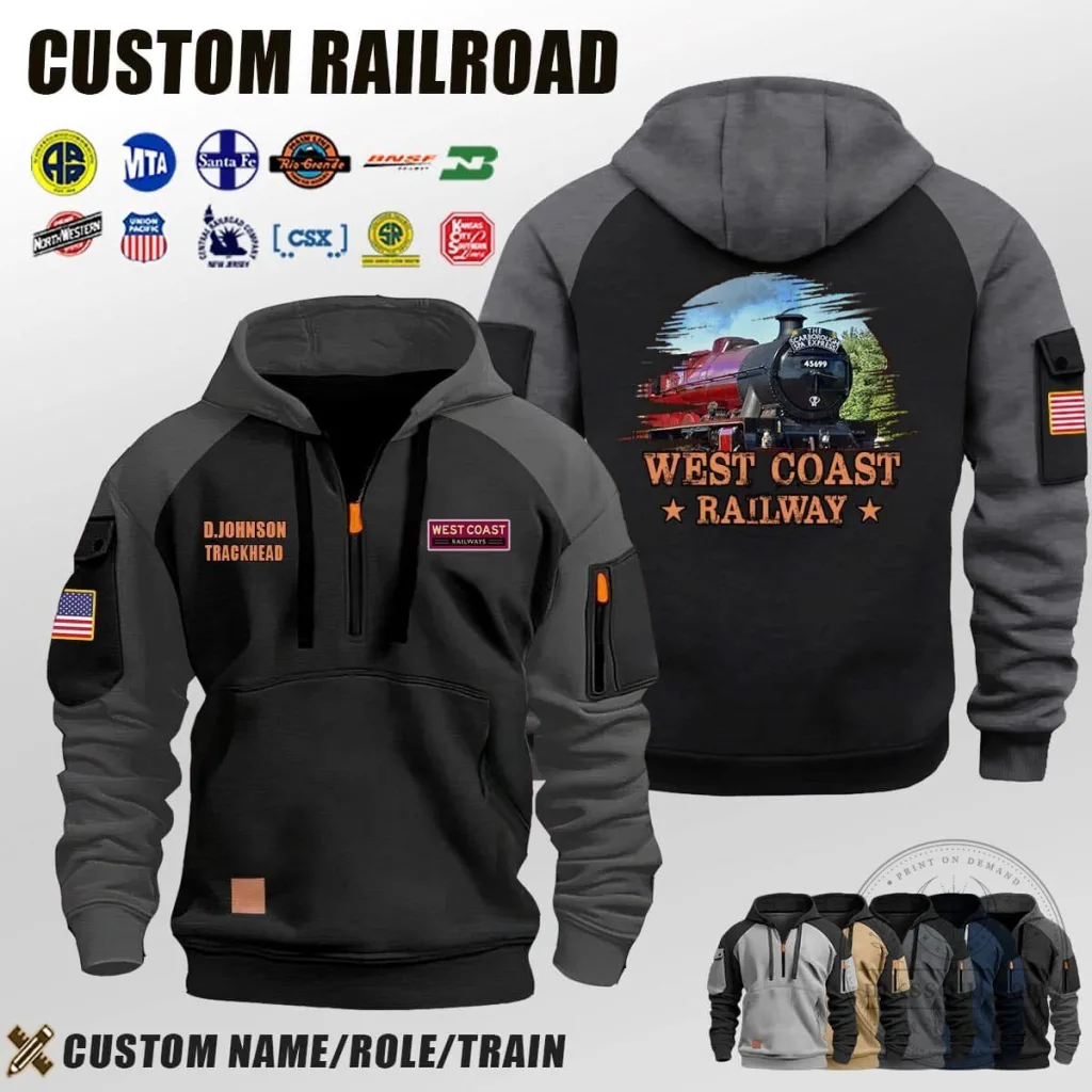 West Coast Railway Train Engine Custom Name Quarter-Zip Hoodie West Coast Railway Train Engine Custom Name Quarter-Zip Hoodie