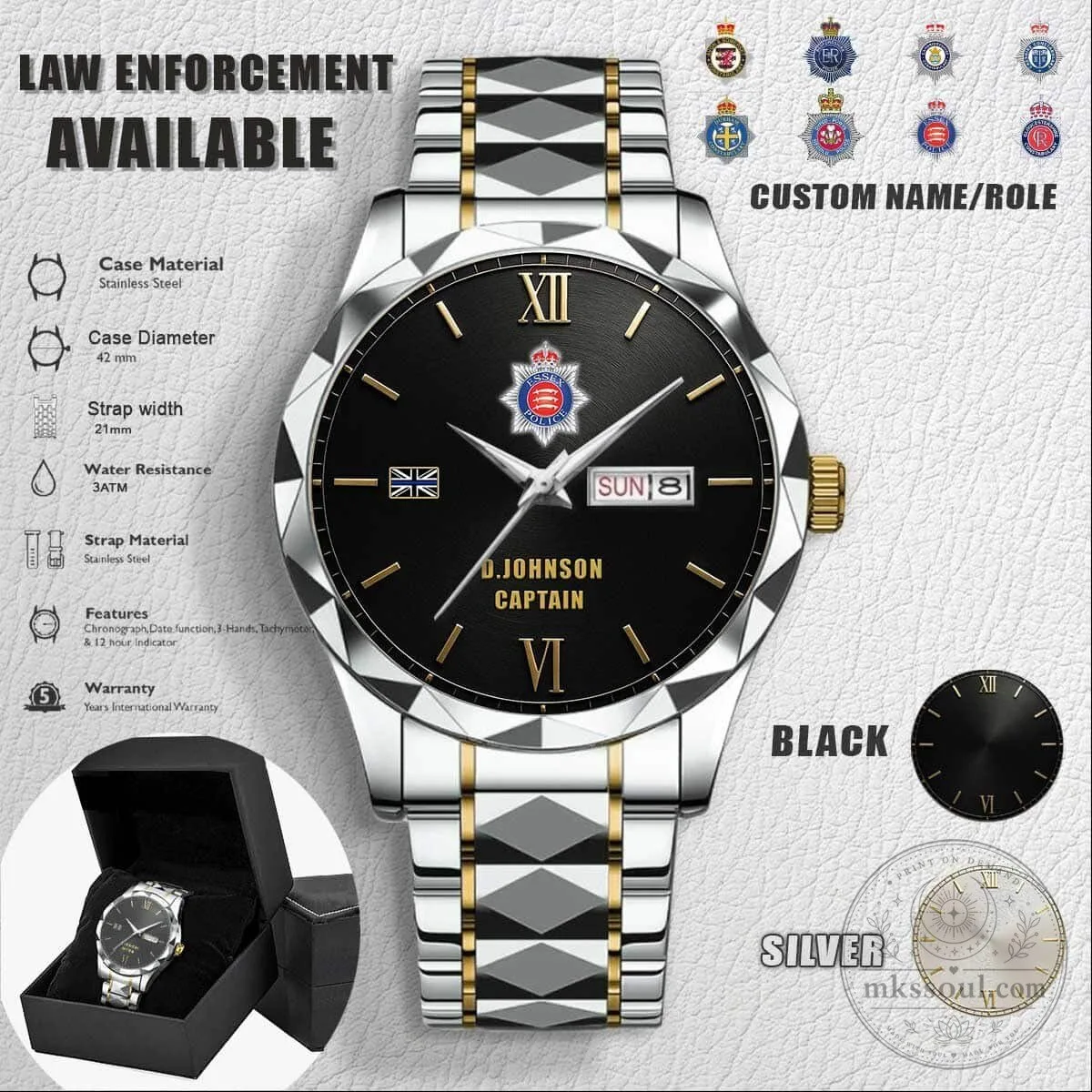 Personalized United Kingdom Police Officer Stainless Steel Watch