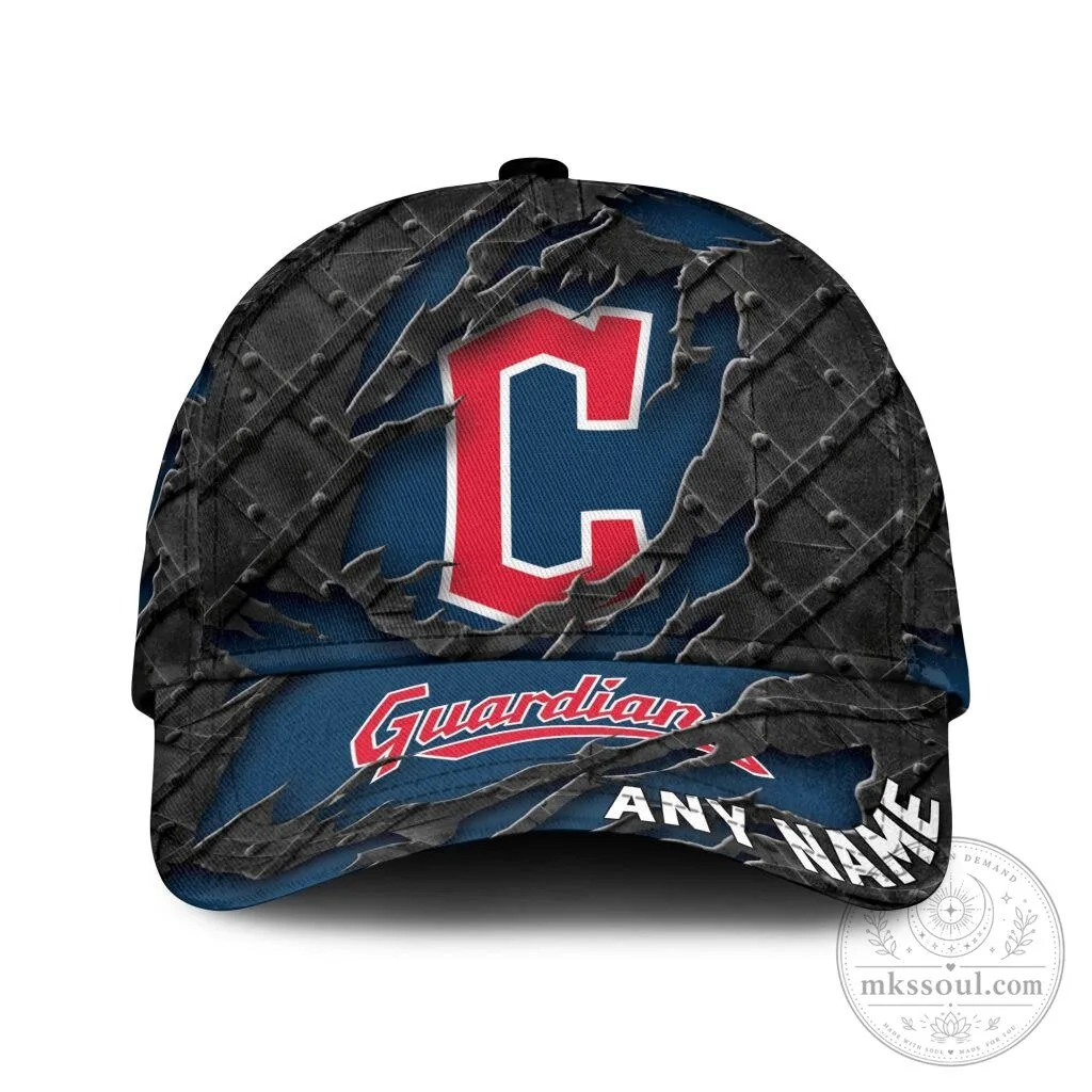 Cleveland Guardians Personalized Name Black Metal Design Baseball Cap