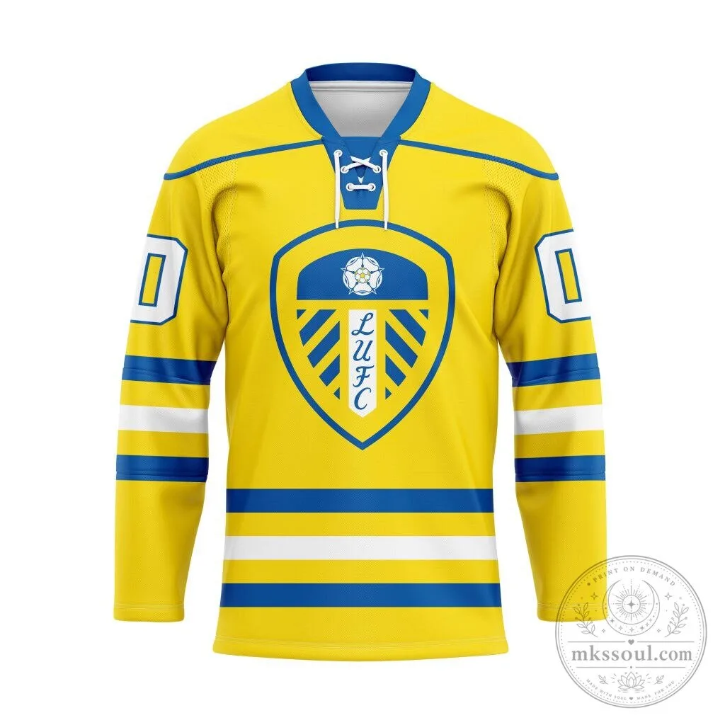 Leeds United Football Club Yellow and Blue Striped Hockey Jersey