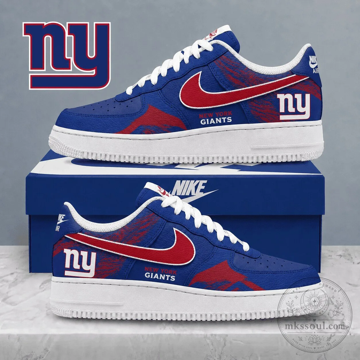 New York Giants NFL Team Logo Blue Red Custom Air Force 1 Sneakers Shoes